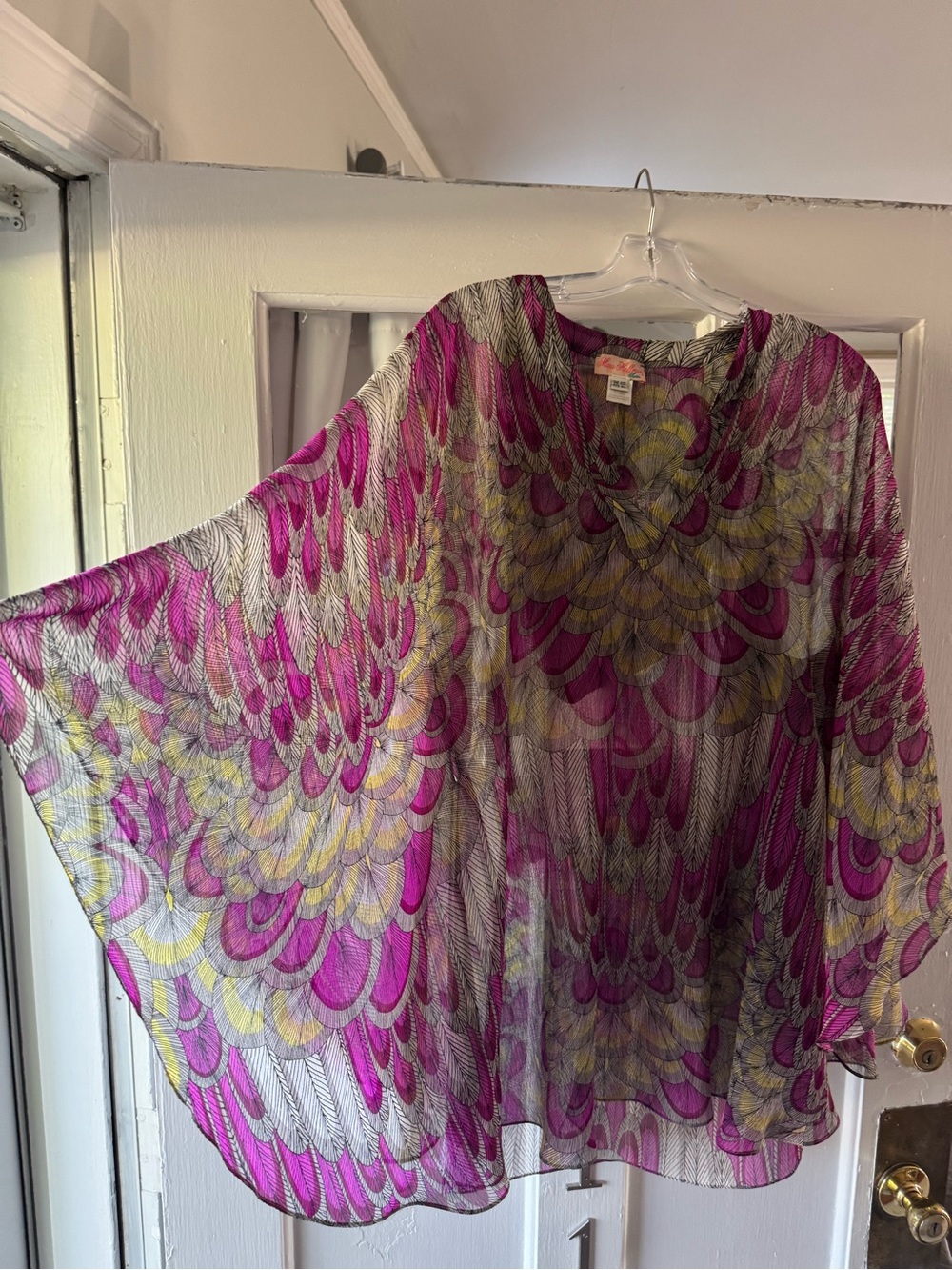 Mara Hoffman Fuchsia, Yellow & Gray Sheer Asymmetrical Kaftan